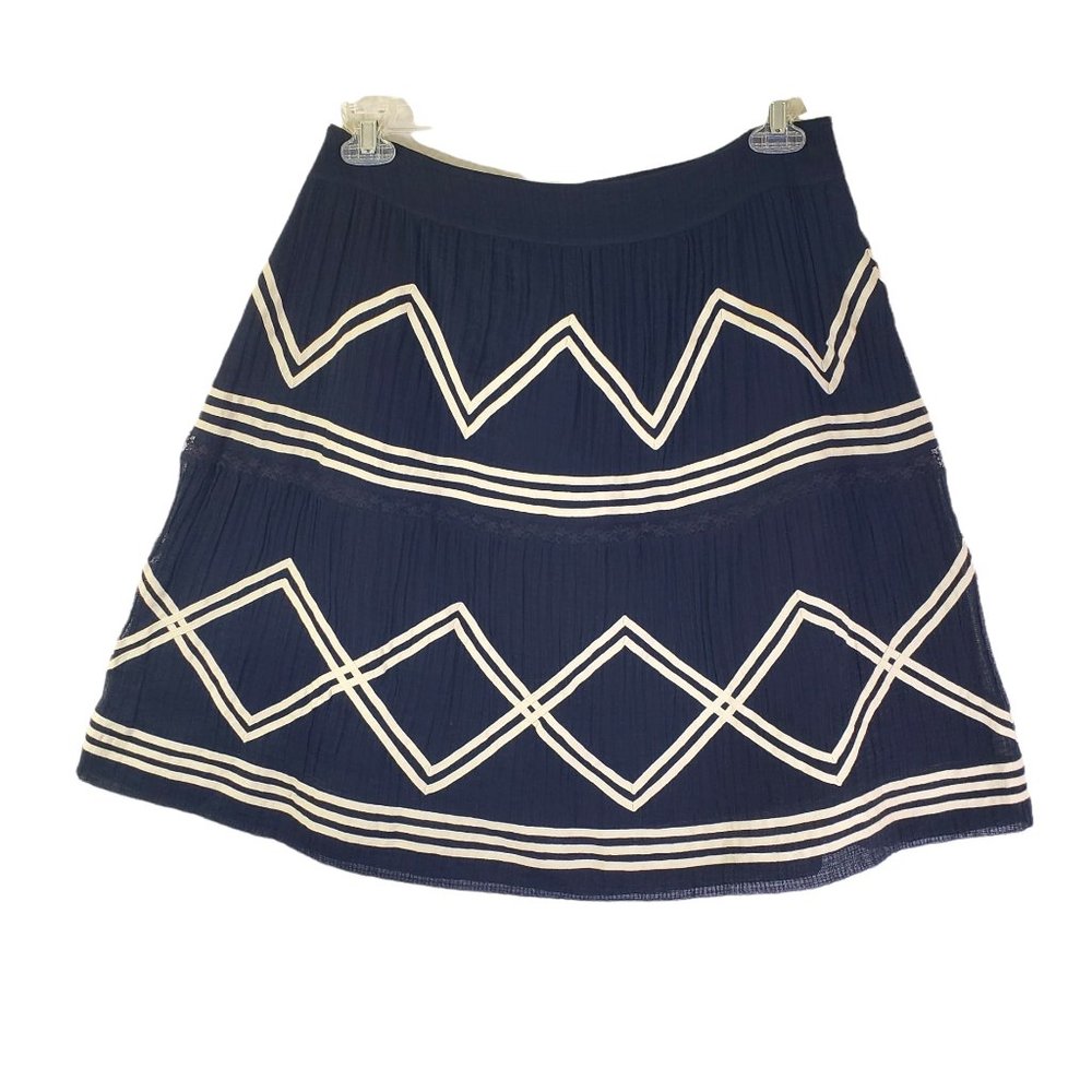 ANTHROPOLOGIE, LIL Women's Size 8 Black, Ivory Cream Stripe A-Line Skirt